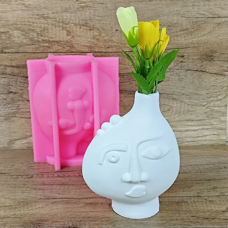 vase tête humaine stylisée moule silicone artifice fleurs jaune vertDecoration maison blanc mat rose