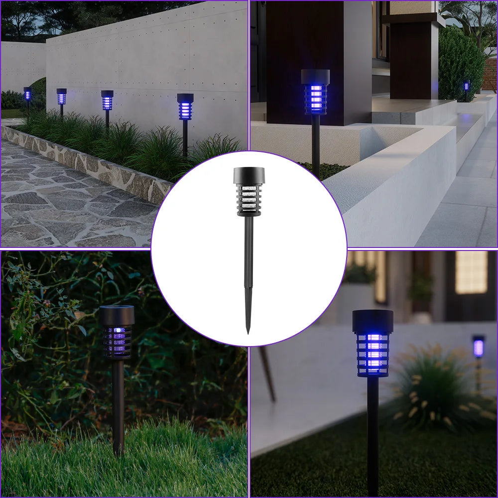 piège insectes solaire argenté moderne tige plantable lumière bleue extérieur jardin patio