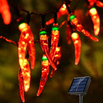 guirlande lumineuse piments rouges extérieure festive piments translucides texture décorative panneau solaire autoinstallation led