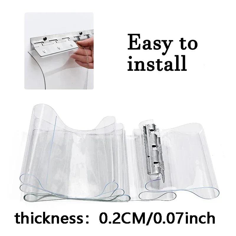 rideau porte transparent moderne clips métalliques PVC coupe vent hiver fenêtre garage entrée isolation