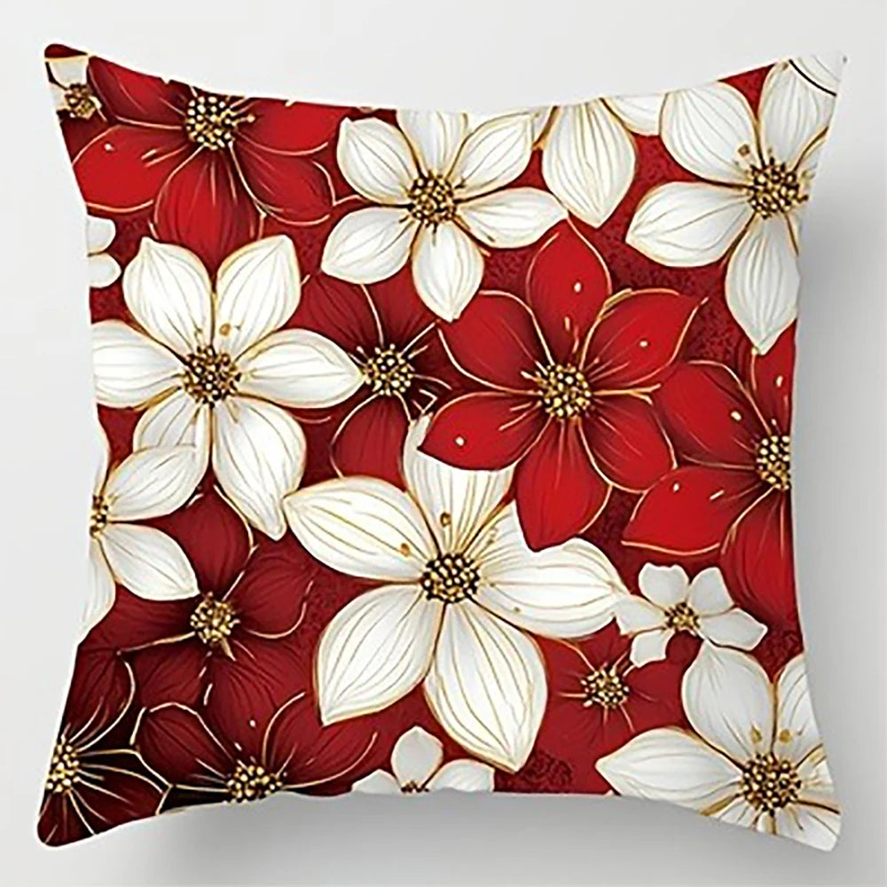 taies d'oreiller fleurs rouges blanches moderne opaques lit décoration maison 45x45cm adhésif