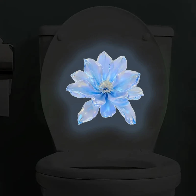 décoration salle bain fleur bleue brillante adhésive lumineuse moderne chambre toilette autocollant