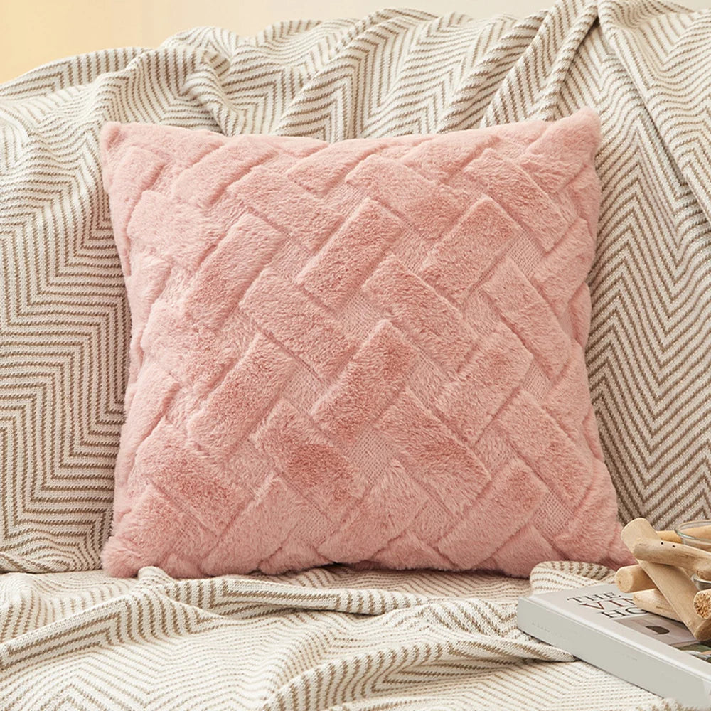taies d'oreiller modernes douces tissage losanges rose clair gris beige opaques
