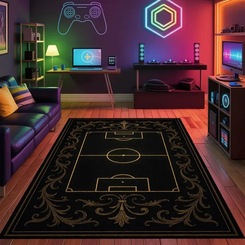 tapis vert noir terrain football motifs floraux moderne salon chambre décorationextérieur sdb commercialisation