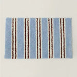 tapis sol polyester résistant rayures horizontales fleurs moderne bleu clair noir blanc marron rose