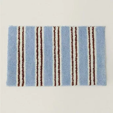 tapis sol polyester résistant rayures horizontales fleurs moderne bleu clair noir blanc marron rose
