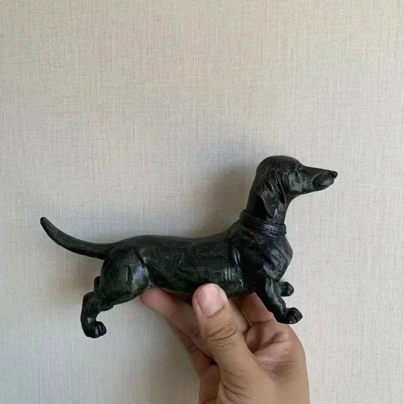 ornement animalier statue chien noir texturé deco extérieure aspect patine 11cm 18cm