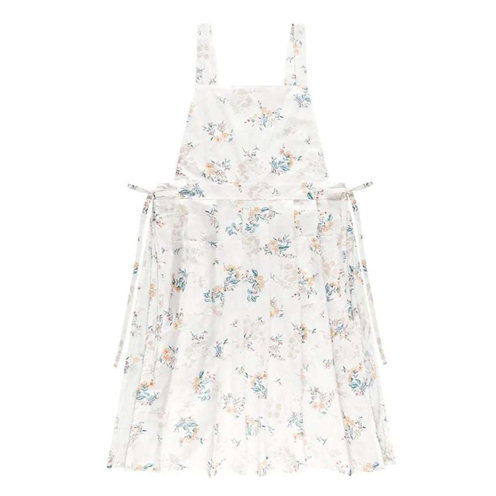 tablier coton fleurs vintage beige poche romantique opacité fixations élastiques cuisineversible