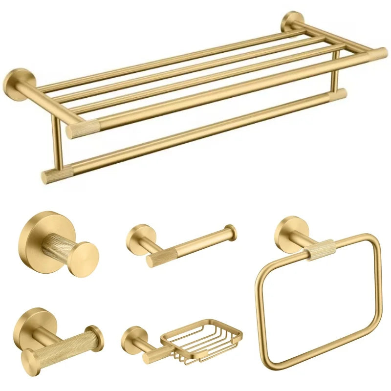 ensemble accessoires salle bain doré métal brossé porte savon porte serviette porte mouchoir