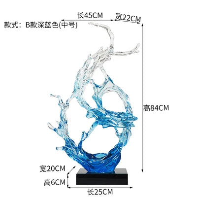 sculpture moderne vague océan transparent bleu clair abstraite décoration intérieure maison salon