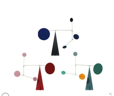 mobiles decoratifs geometriques minimalistes modernes sculptures cinetiques formes colorées structure metallique dorée