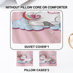 housse couette licorne nuages étoiles rose blanc enfant taies d'oreiller polyester motifs fantaisie chambre