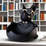 statue bulldog noir résine lunettes cravate cigare décoration humoristique maison moderne