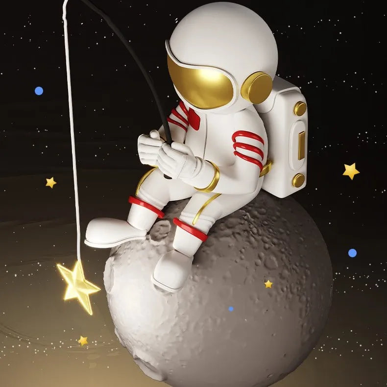 lampe suspendue moderne étoiles astronaute blanc doré bleu clair éclairage chambre enfant