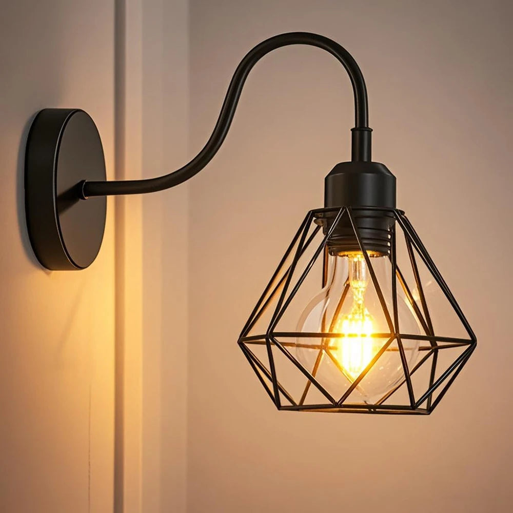 lampe murale industrielle noir grille géométrique fixée mur filaire 90 260V flux lumineux faible