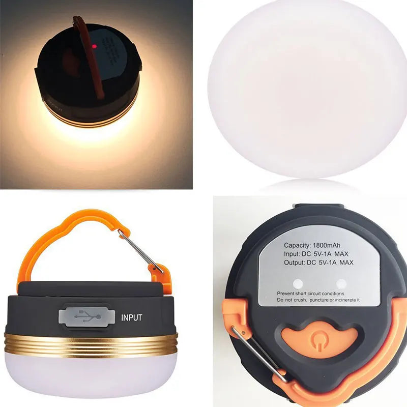 lampe camping led portable modes éclairage urgence aimant rechargeable moderne compact noir orange blanc
