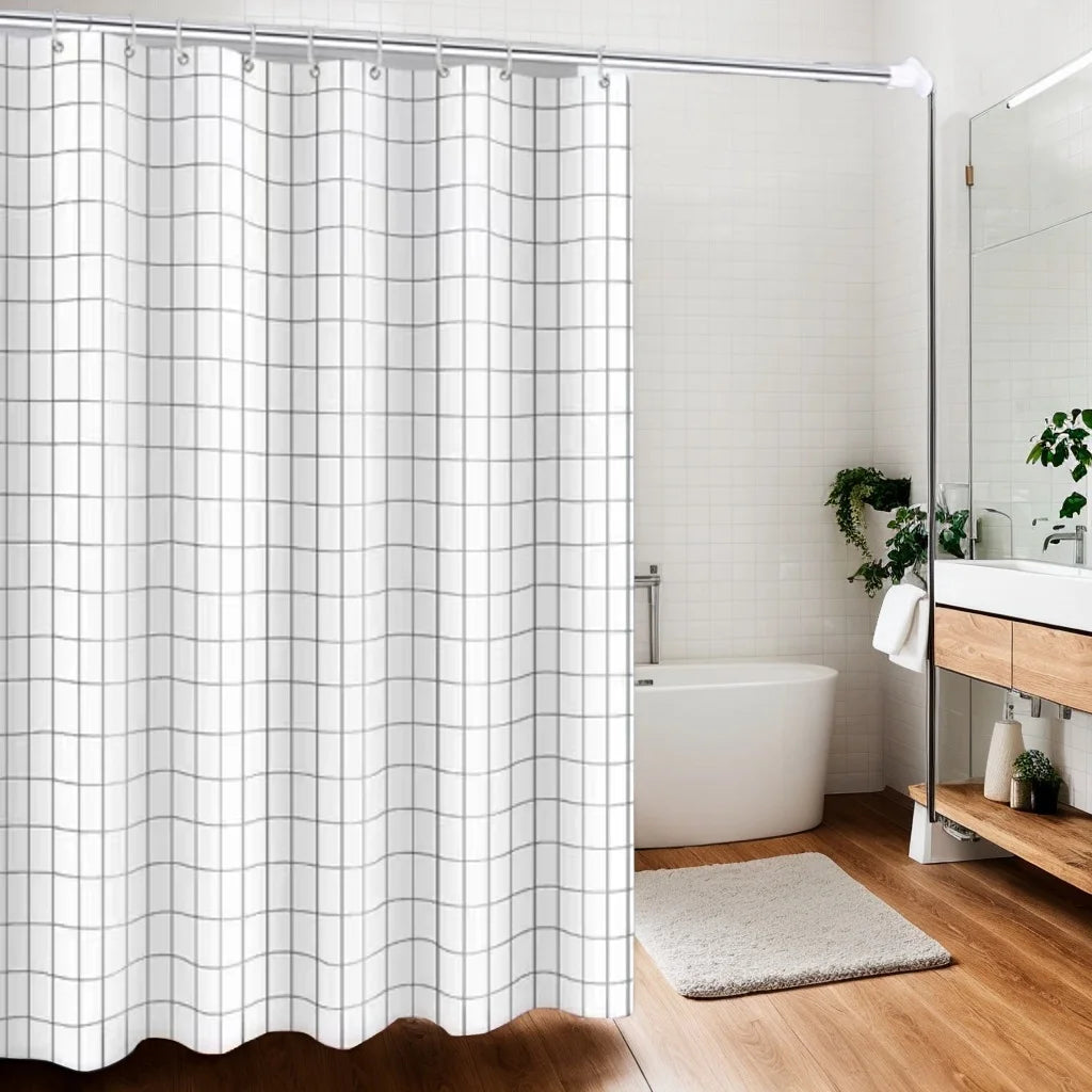 rideau douche blanc moderne grille opacité métal facile nettoyer respectueux l'environnement