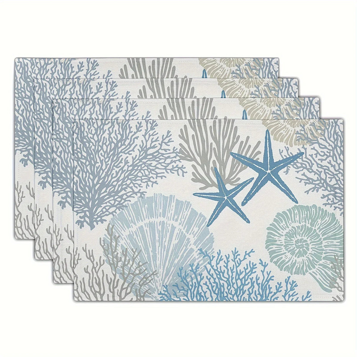 serviettes table modernes abstraites bleu gris beige doré marbré corail étoiles mer lin opaques