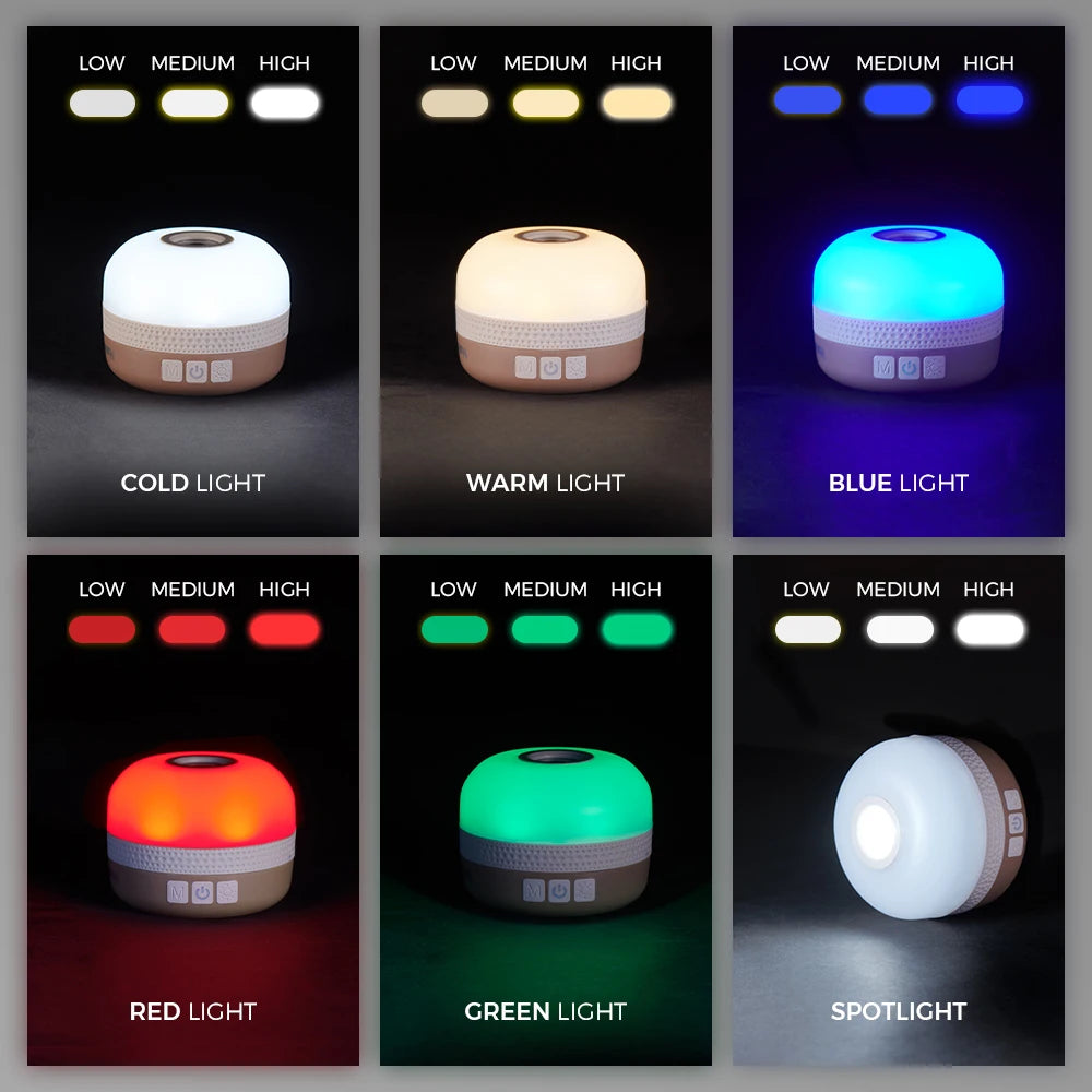 lampe camping moderne compacte pince suspension beige blanche points décoratifs texturée ip44 six modes