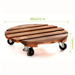 plateforme mobile plante roues verrouillables bois rustique 35cm diamètre 30cm 25cm