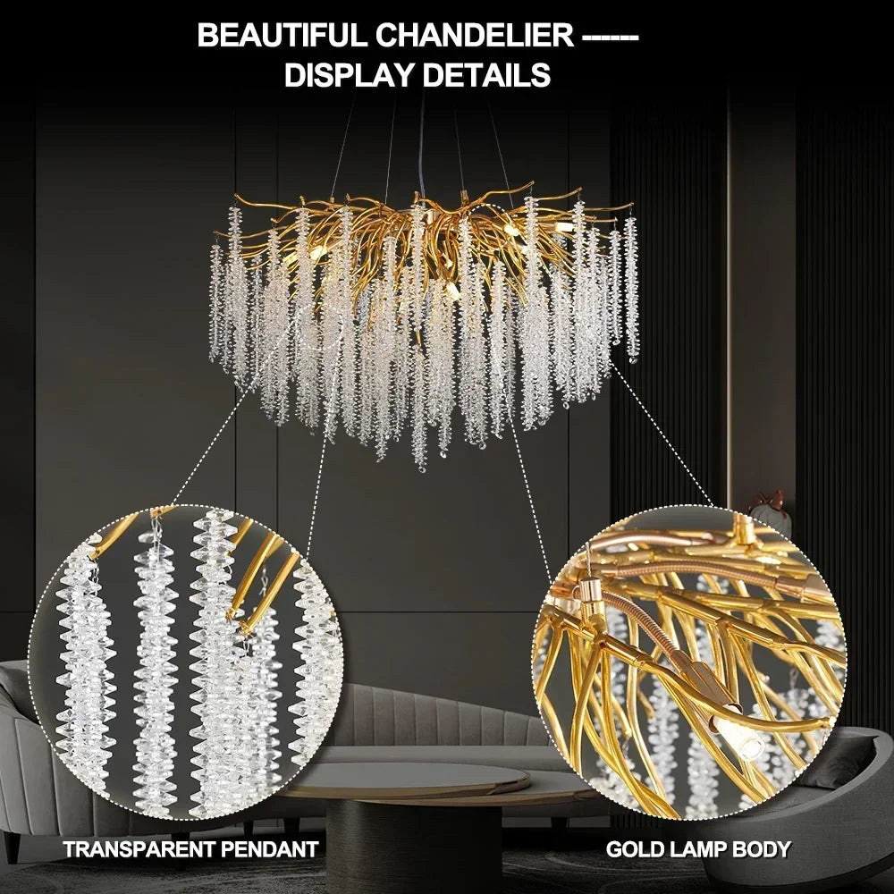 lustre moderne doré transparentes branchies 120cm large 580mm longueur