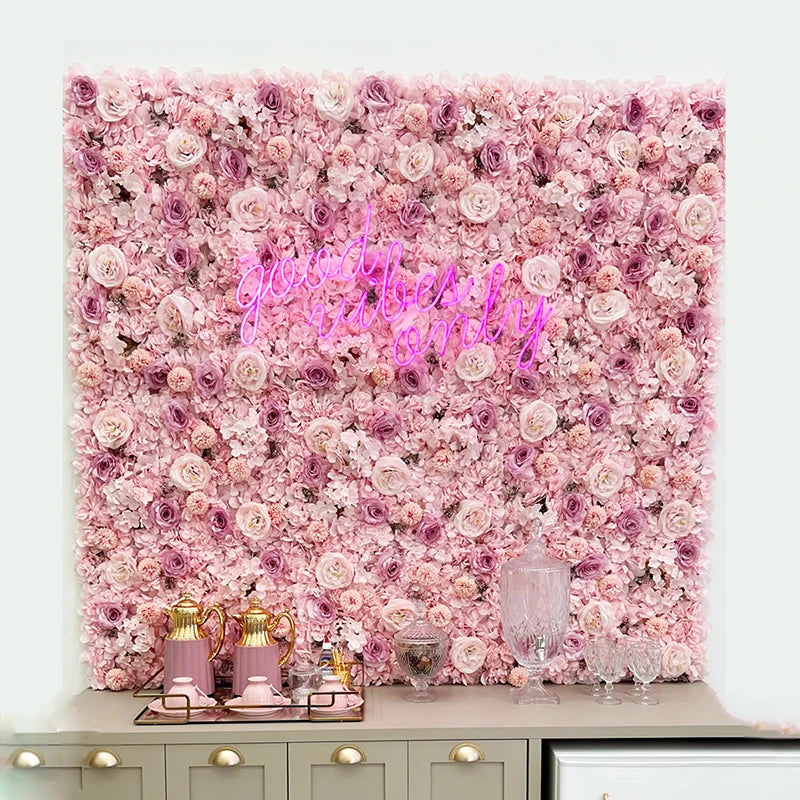 Mur de fleurs artificielles décoration mariage rose blanc