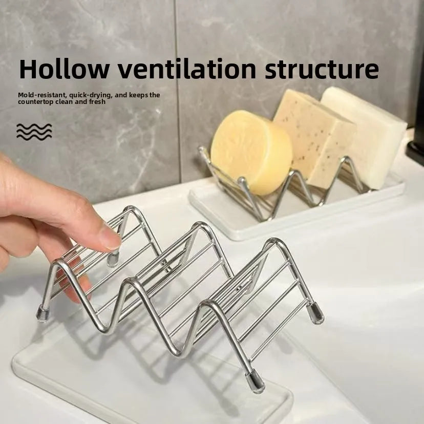 porte savon blanc moderne plat lisse egouttoir rangement eponge cuisine durable nettoyable organiser