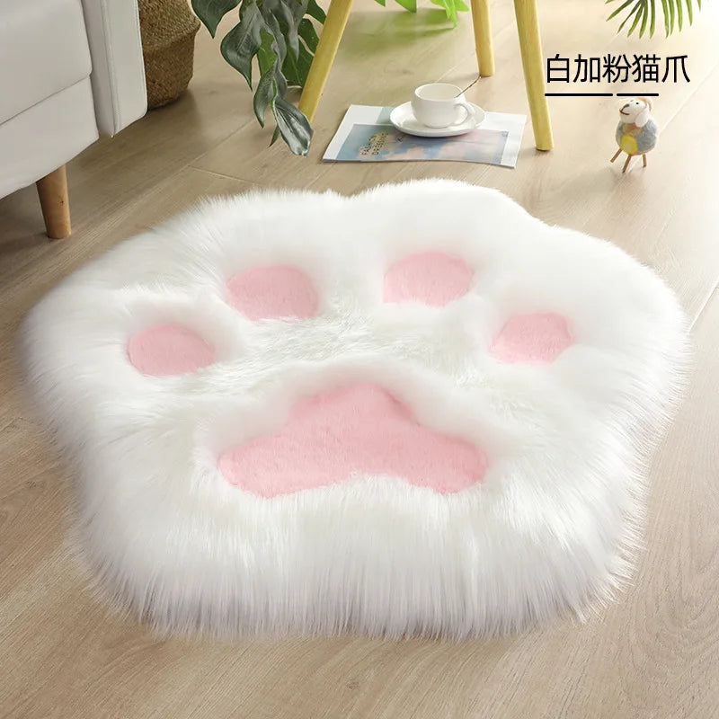 tapis blanc rose pâle motif pattes chat doux fourré acrylique daim moderne chambre maison