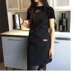 tablier toile polyester gris noir classique poche boutons élastiques cuisine uniforme serveur