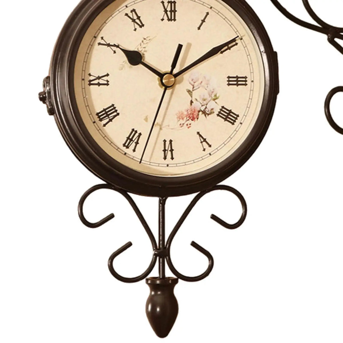 horloge murale double face vintage fleurs chiffres romains métal couloir chambre salonextérieur patio jardincouloir