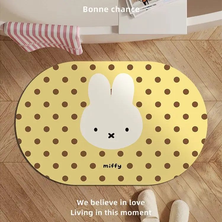 tapis bain antidérapant absorbant motifs points rouge jaune blanc lapin miffy moderne enfantin