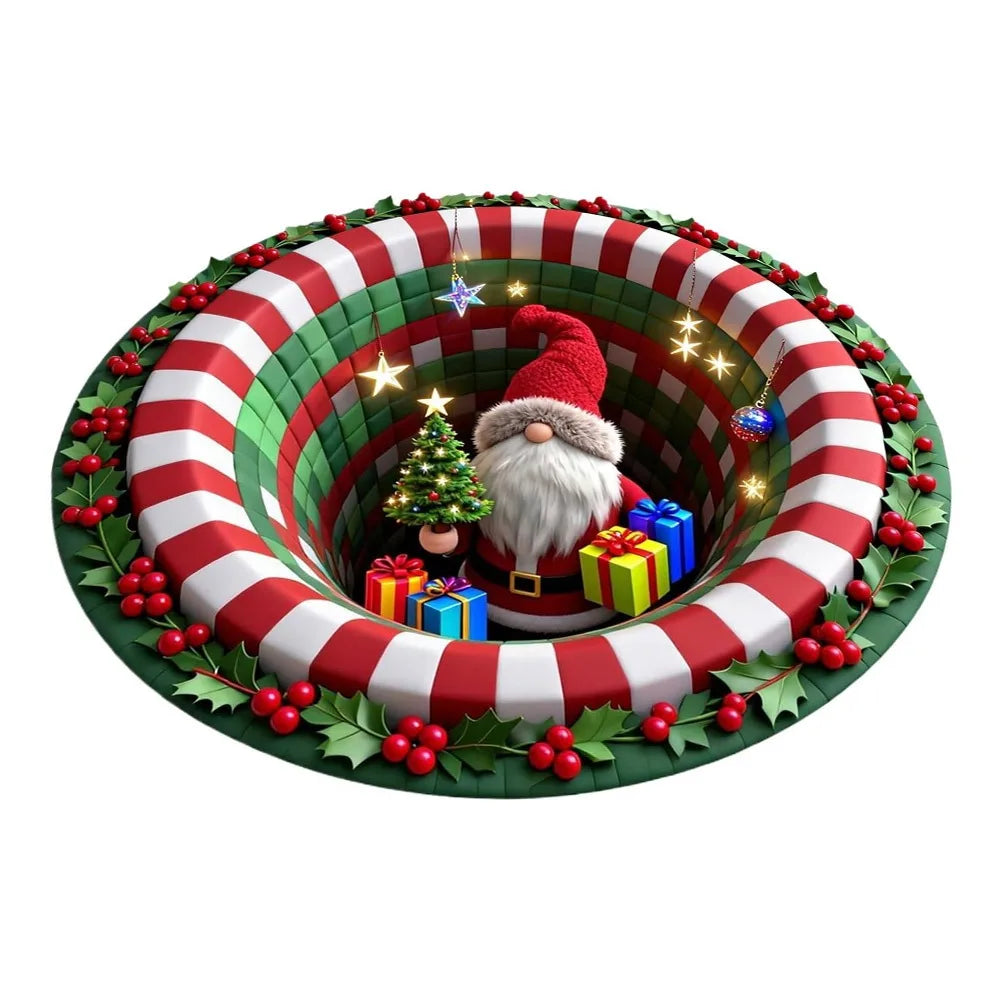 tapis sol rouge vert blanc noël rayures flocons guirlandes cadeaux 60cm antidérapant