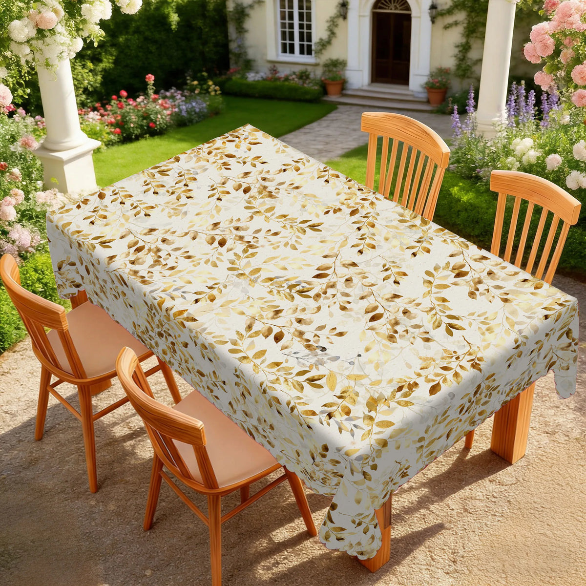 nappe rectangulaire feuilles dorées classique printemps table manger imperméable polyesterextérieurhôtelmarriagebanquet