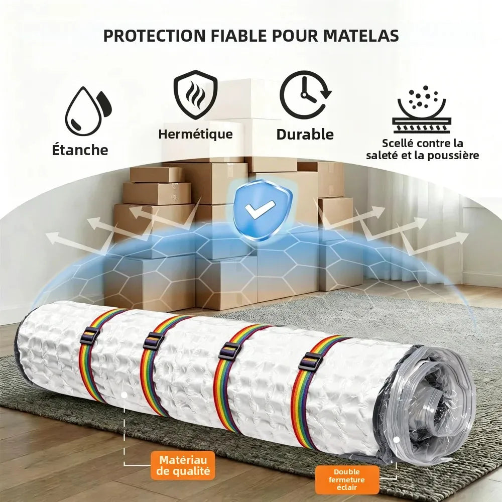 sac rangement compression matelas blanc gris moderne 100x150cm 100x180cm 100x220cm sangles réglables anti poussière