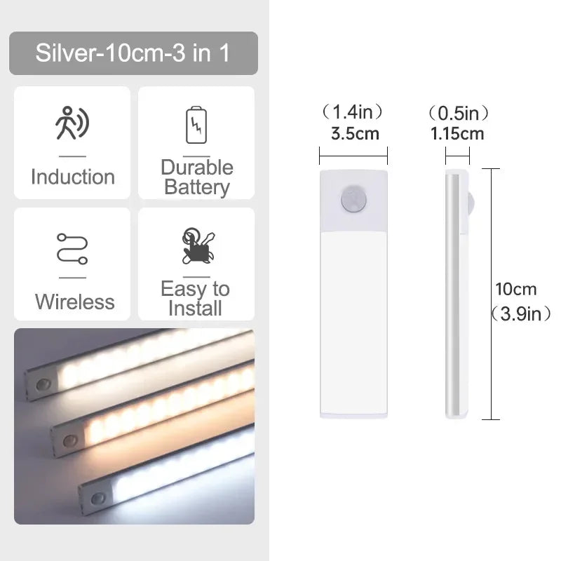 lampe nuit détecteur mouvement blanc rectangle moderne minimaliste rechargeable couleurs clips indicator