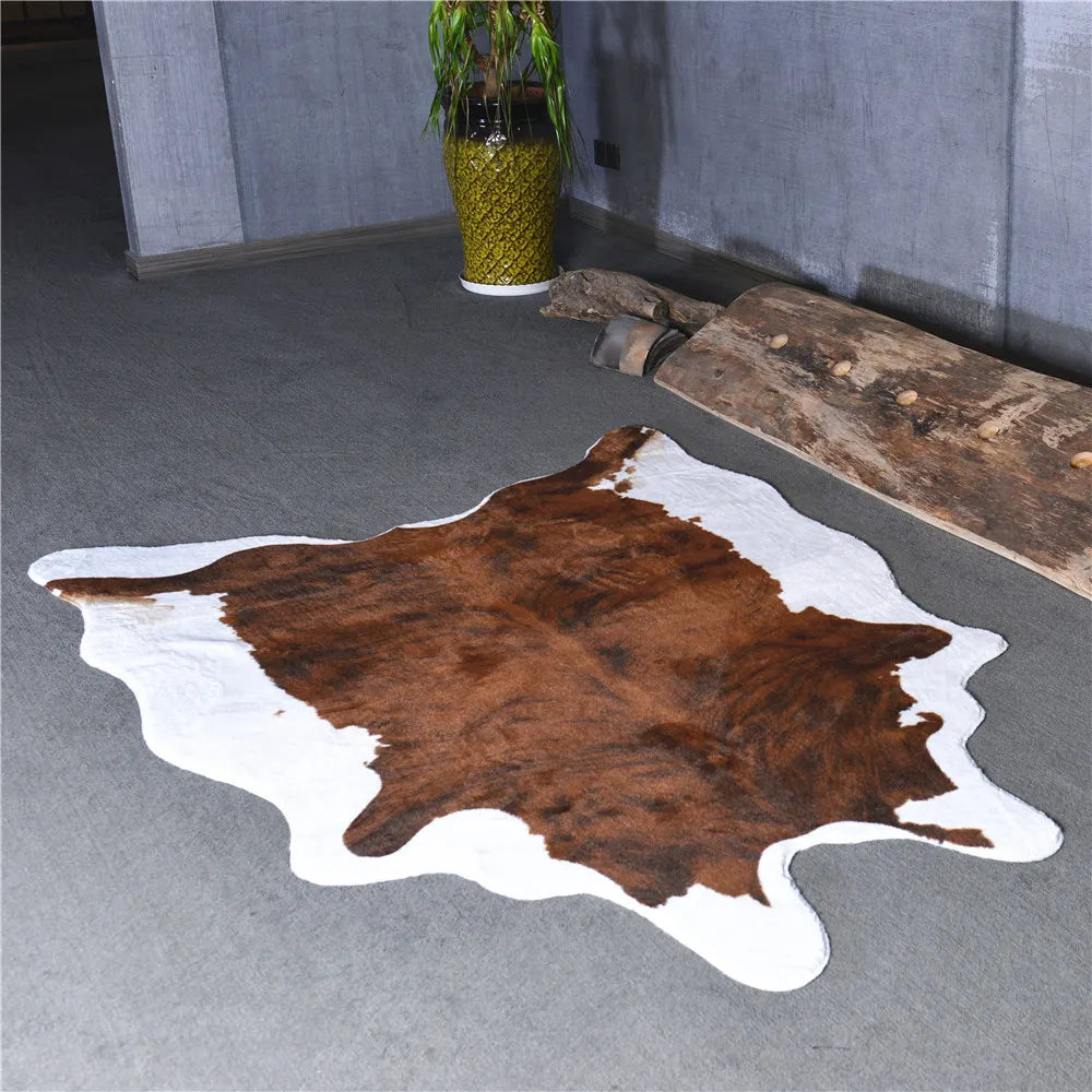 tapis rectangulaire moderne imprimé peau vache noir blanc salon chambre décoration polyester daim