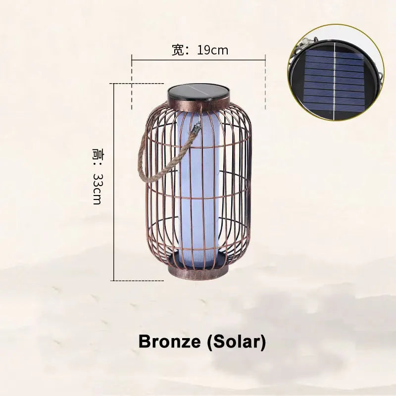 lanterne vintage rustique cage métallique corde noir toile blanche extérieure imperméable éclairage public led