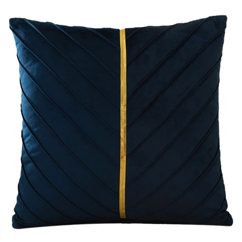 housses coussins décoratifs velours plis verticaux bleu foncé jaune gris modernes opaques 45x45cm