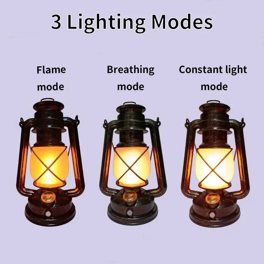 lanterne camping rétro rechargeable modes éclairage ambiance vintage métal brun noir geometrique