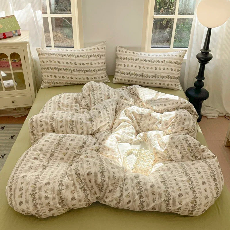 parure lit enfant fille housse couette fleurs coton doux pièces rose