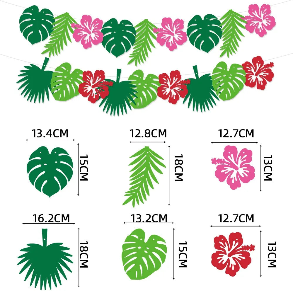guirlande décorative hawaïenne fleurs hibiscus feuilles monstera anniversaire mariage tropical festive