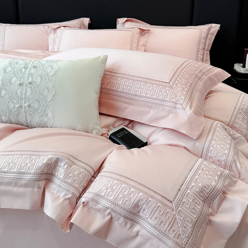 ensemble literie blanc brodé élégant 100 coton king queen size
