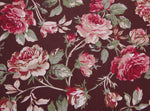 tissu coton biodegradable floral marron rose vert motifs roses champetre vintage romantique 160cm