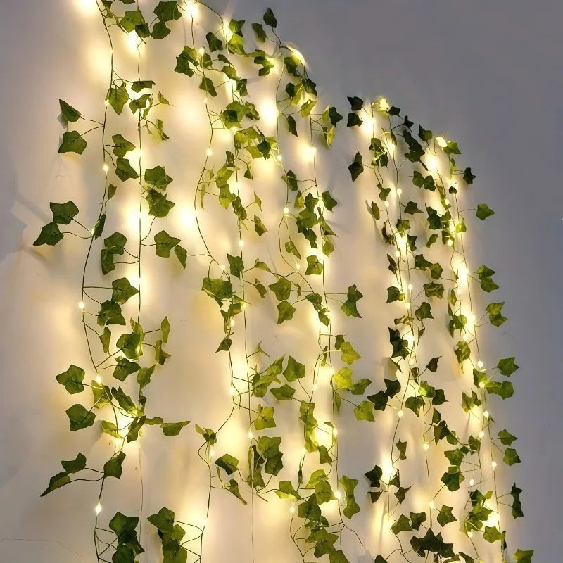 guirlande lumineuse feuilles vertes lierre moderne clips métalliques 50 led 5m décoration mariage noël