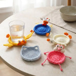 coasters crochetés coton blanc bleu jaune rose animaux résistants chaleur absorbants