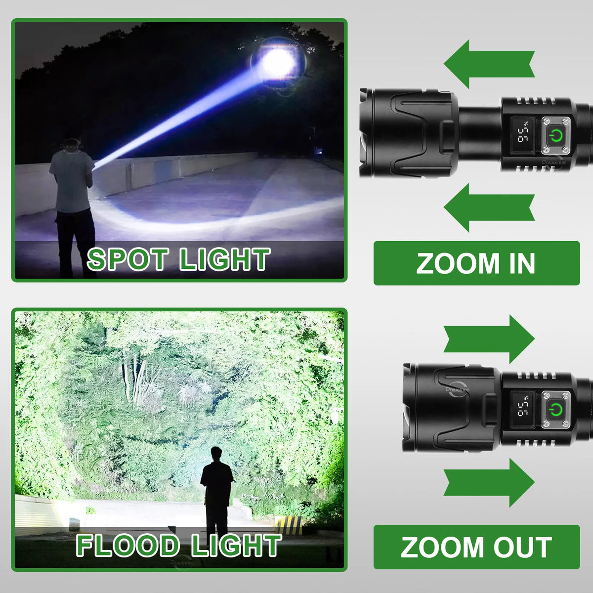 lampe torche rechargeable led puissante zoom camping pêche exploration résistante étanche multifonctionnelle