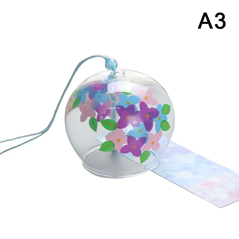 cloche vent transparente traditionnelle japonaise rose vert jaune bleu clair motifs floraux