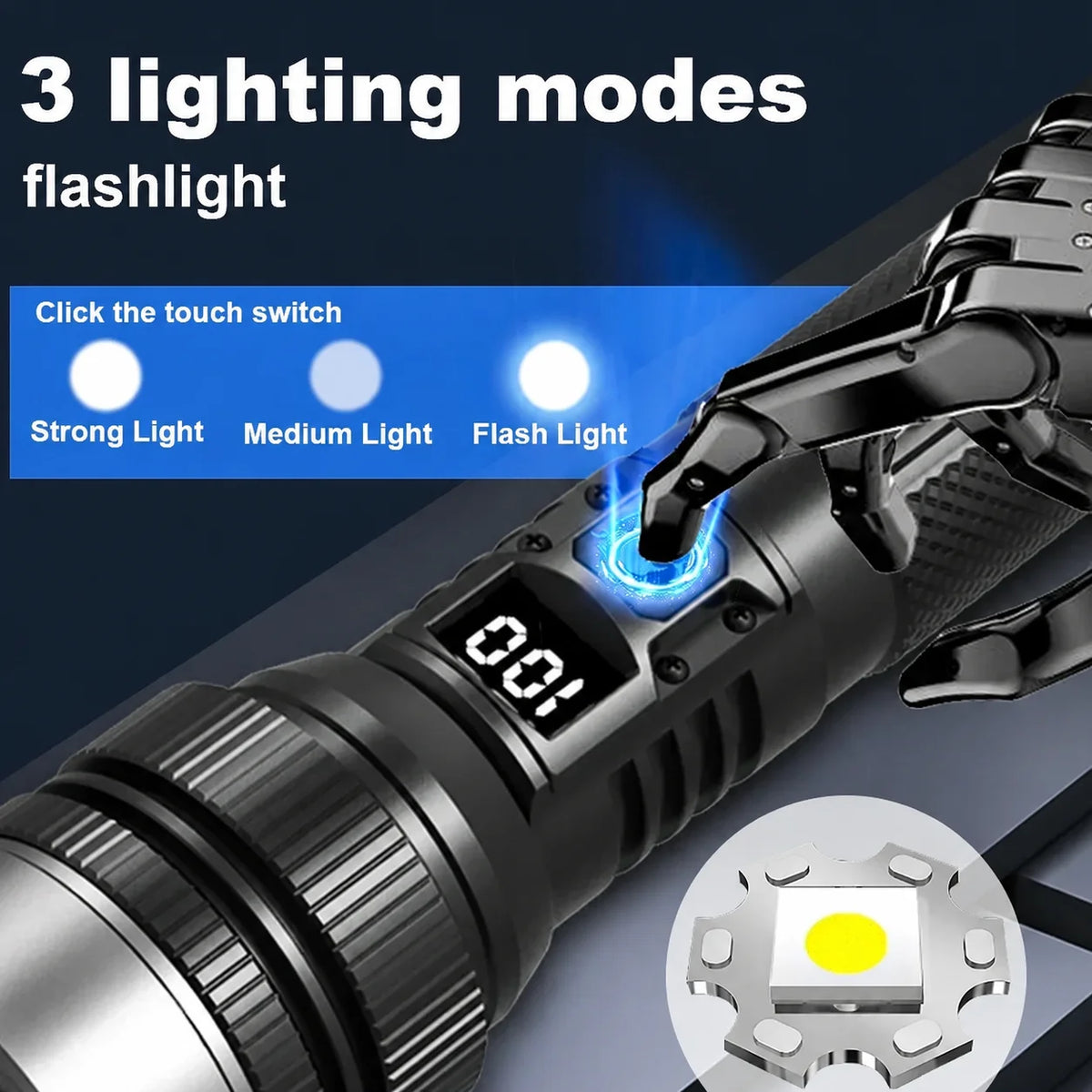 lampe torche led rechargeable super lumineuse zoom numerique tactique camping