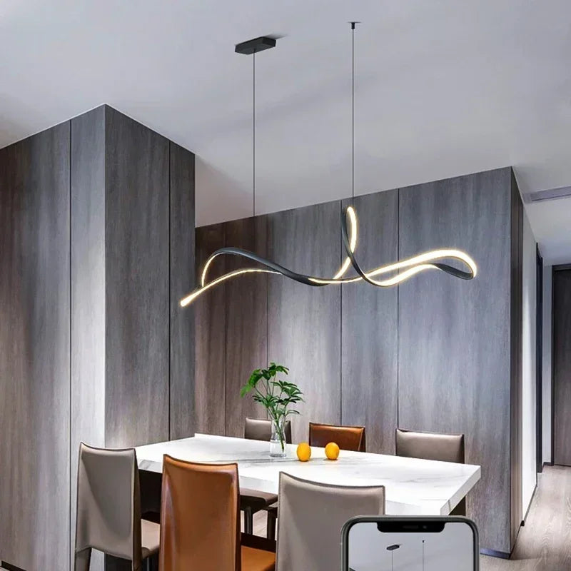 lustre moderne suspension minimaliste spirale abstraite noir blanc chambre salon