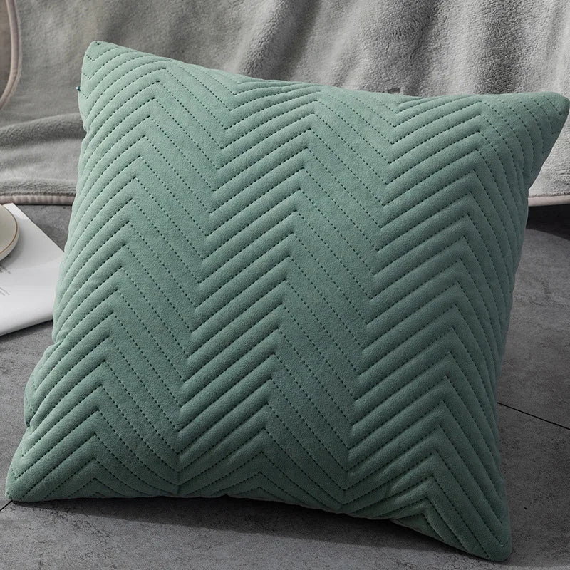 coussins carrés modernes motif zigzag bleu gris vert orange décoration lit voiture
